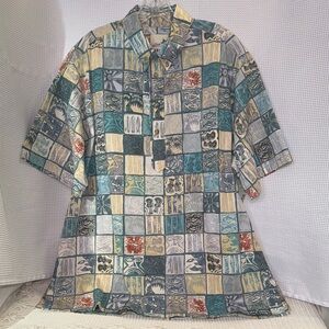 Kahala Aloha Shirt 4 Button 100% Cotton Ukulele Fish Bamboo Surf Tiki Volcano XL